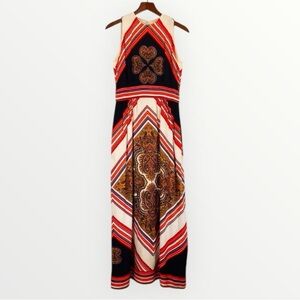 Vintage 1970s A Line Geometric Paisley Print Sleeveless Maxi Dress Size Small
